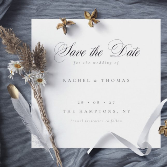 Reserva La Fecha Elegante boda de caligrafía Guardar la fecha (Elegant Calligraphy Wedding Save the Date Square)