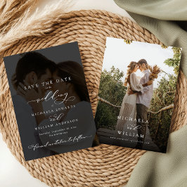 Reserva La Fecha Elegante Boda de caligrafía moderna de 2 fotografí