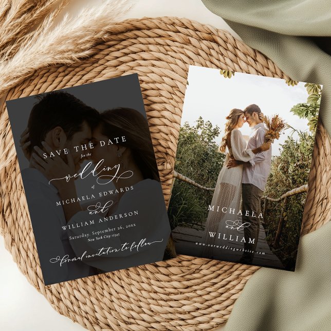 Reserva La Fecha Elegante Boda de caligrafía moderna de 2 fotografí (Subido por el creador)