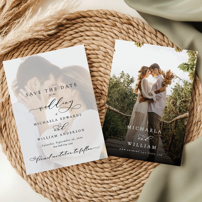 Reserva La Fecha Elegante Boda de caligrafía moderna de 2 fotografí (Subido por el creador)