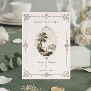 Reserva La Fecha Elegante Boda de Castillo Francés Vintage 