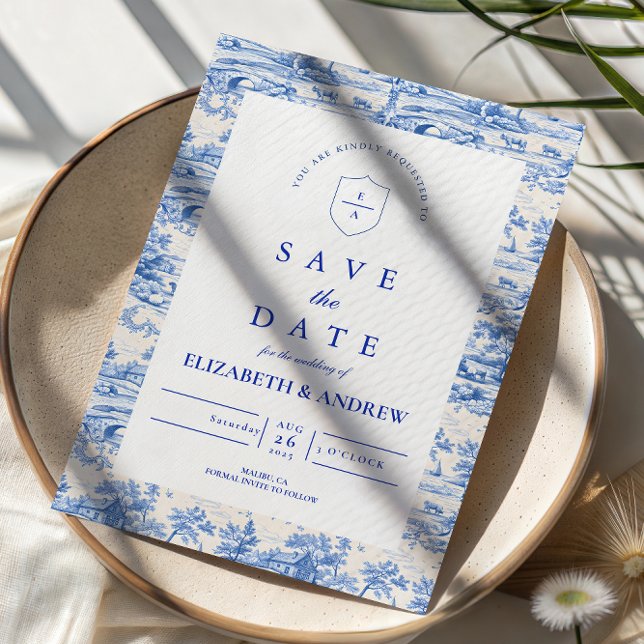 Reserva La Fecha Elegante Boda de Chinoiserie Azul Delft (Subido por el creador)