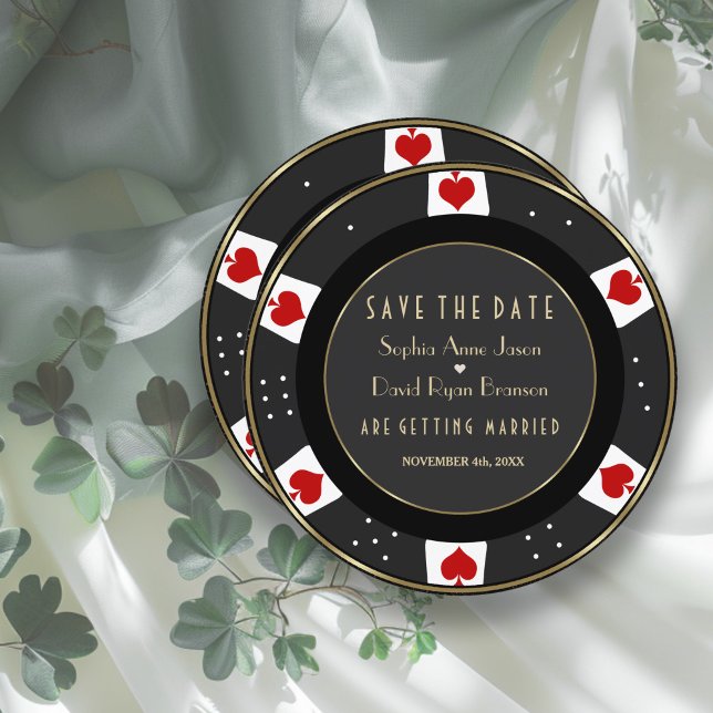 Reserva La Fecha Elegante Boda de Chip de Casino de Oro Vegas (Subido por el creador)