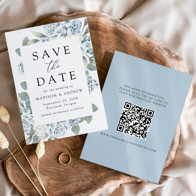 Reserva La Fecha Elegante Boda de Código QR Floral Polvoriento (Subido por el creador)