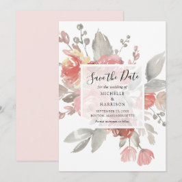 Reserva La Fecha Elegante Boda de color de agua floral rosa Rubor