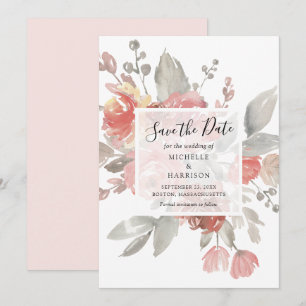 Reserva La Fecha Elegante Boda de color de agua floral rosa Rubor