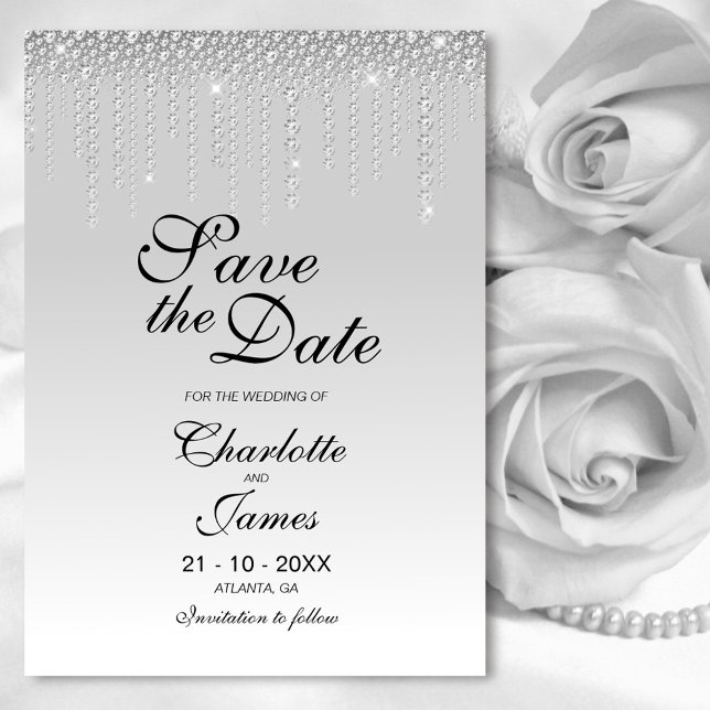 Reserva La Fecha Elegante boda de diamantes plateados salva la fech (Subido por el creador)