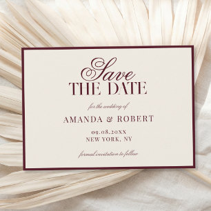 Reserva La Fecha Elegante Boda de Dinero Antiguo Burgundy