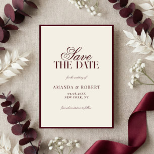 Reserva La Fecha Elegante Boda de Dinero Antiguo Burgundy