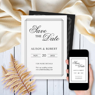Reserva La Fecha Elegante boda de dinero viejo en blanco y negro