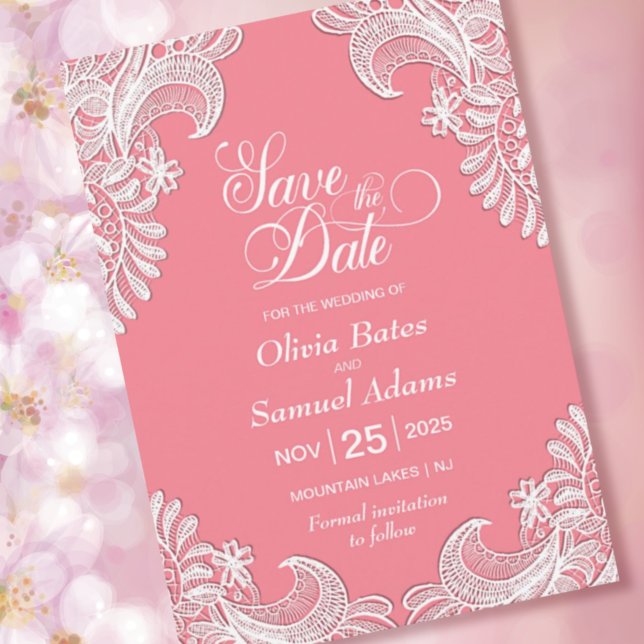 Reserva La Fecha Elegante Boda de encaje rosado (Subido por el creador)