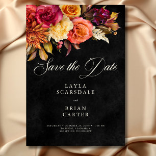 Reserva La Fecha Elegante Boda de escritura floral de Boho negro vi