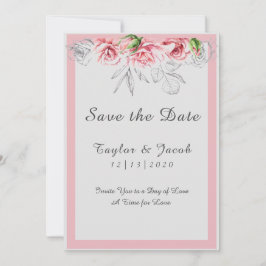 Reserva La Fecha Elegante Boda de escritura floral gris rosa