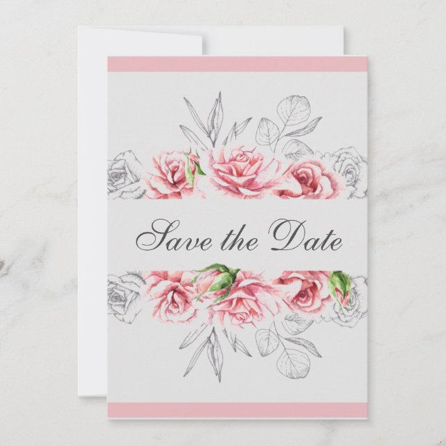 Reserva La Fecha Elegante Boda de escritura floral gris rosa (Anverso)