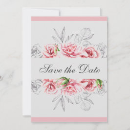 Reserva La Fecha Elegante Boda de escritura floral gris rosa