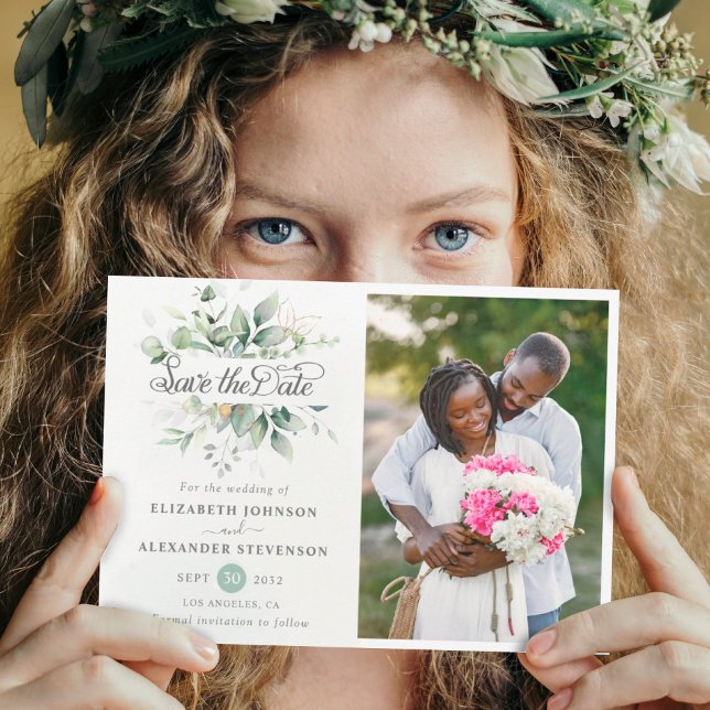 Reserva La Fecha Elegante boda de eucalipto de vegetación rústica (Subido por el creador)