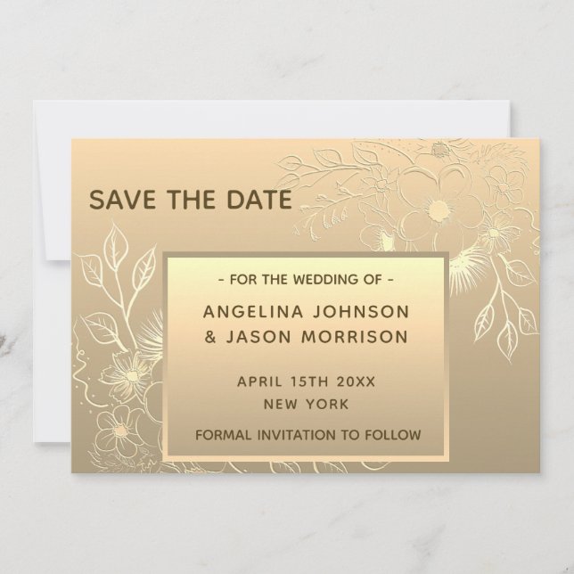 Reserva La Fecha Elegante Boda de Falso Oro (Anverso)