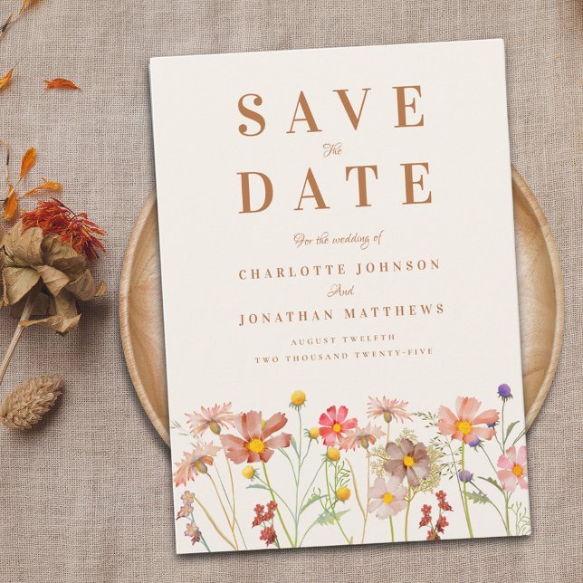 Reserva La Fecha Elegante Boda de Flor Silvestre (Elegant Wildflower fall Wedding save the date invitation with autumn watercolor florals burnt orange)
