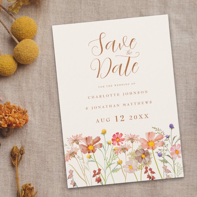 Reserva La Fecha Elegante Boda De Flor Silvestre Salva La Fecha (Boho chic Wildflower meadow Wedding save the date invitation watercolor florals fall colors)