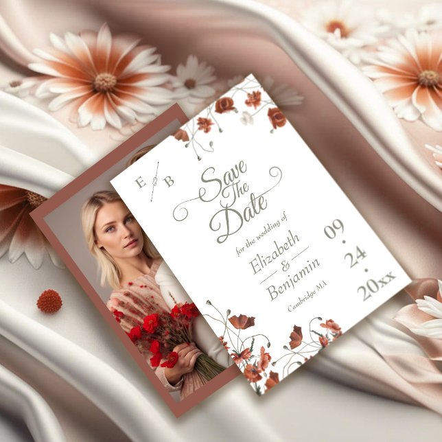 Reserva La Fecha Elegante Boda de Flor Silvestre Terracotta (Subido por el creador)