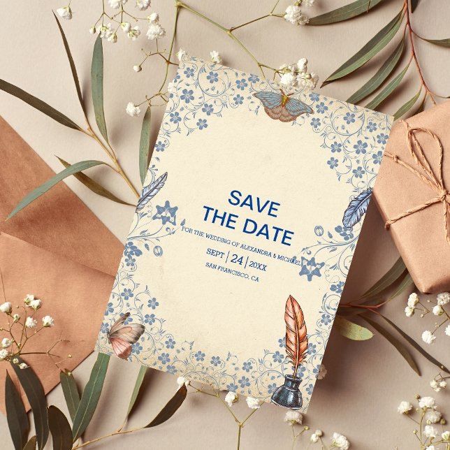 Reserva La Fecha Elegante Boda de Floral Periwinkle (Subido por el creador)