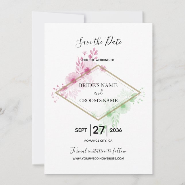 Reserva La Fecha Elegante Boda de flores acuáticas (Anverso)
