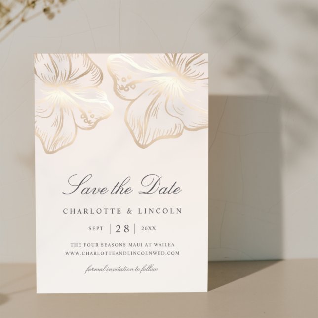 Reserva La Fecha Elegante Boda de flores de Hibiscus Gold (Subido por el creador)