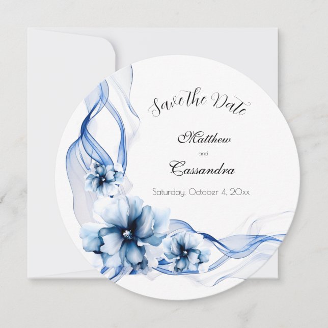 Reserva La Fecha Elegante Boda de flores de la Marina Azul turquesa (Anverso)