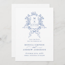 Reserva La Fecha Elegante Boda de Flores del Jardín Francés Azul