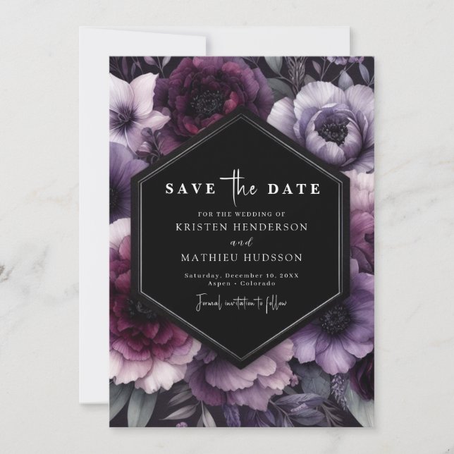 Reserva La Fecha Elegante Boda de Flores Púrpura Único (Anverso)