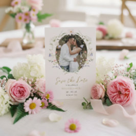 Reserva La Fecha Elegante Boda de flores silvestres de color agua d