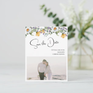 Reserva La Fecha Elegante Boda de flores silvestres moradas amarill