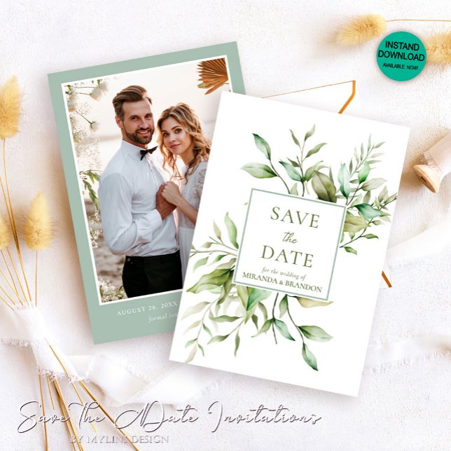 Reserva La Fecha Elegante Boda de Foliage Eucalyptus (Subido por el creador)