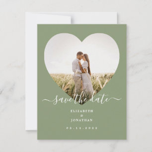 Reserva La Fecha Elegante Boda de foto de corazón Minimalista verde