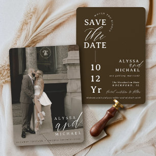 Reserva La Fecha Elegante Boda de Foto Moderna de Tinta Oscura con 