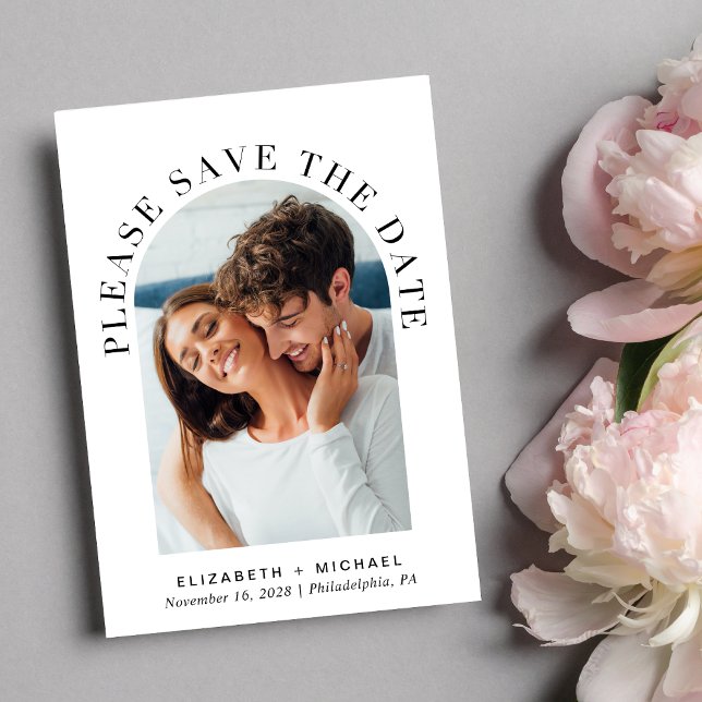 Reserva La Fecha Elegante Boda de fotografía arca (Celebrate your love story with a save the date showcasing your photo in an elegant arch frame)