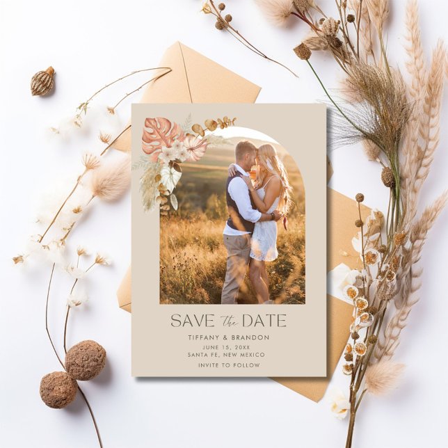 Reserva La Fecha Elegante Boda de fotografía arcaica simple (Simple Elegant Arch Photo Boho Wedding Save The Date)