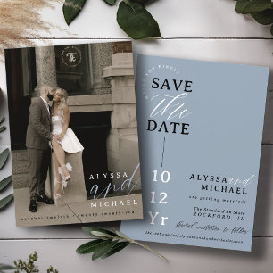 Reserva La Fecha Elegante Boda de fotografía azul turbio y moderno