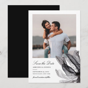 Reserva La Fecha Elegante Boda de fotografía blanco negro con flore