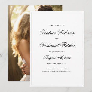 Reserva La Fecha Elegante Boda de fotografía blanco y negro clásico