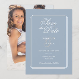 Reserva La Fecha Elegante Boda de fotografía de estilo Art Deco azu