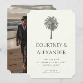 Reserva La Fecha Elegante Boda de fotografía de palma tropical vint