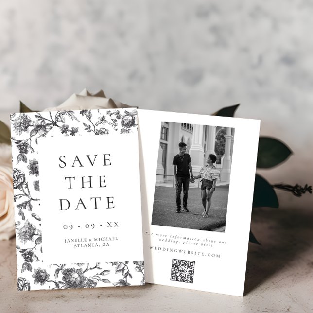 Reserva La Fecha Elegante Boda de fotografía de toile floral blanco (Subido por el creador)