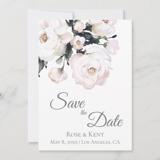 Reserva La Fecha Elegante Boda de fotografía floral blanca Minimali (Anverso)