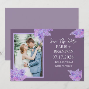 Reserva La Fecha Elegante Boda de fotografía floral morada de Lilac