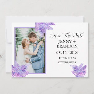 Reserva La Fecha Elegante Boda de fotografía floral morada de Lilac