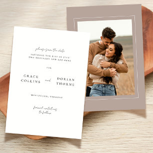 Reserva La Fecha Elegante Boda de fotografía mocha simple y neutra