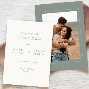 Reserva La Fecha Elegante Boda de fotografía neutra verde saga simp