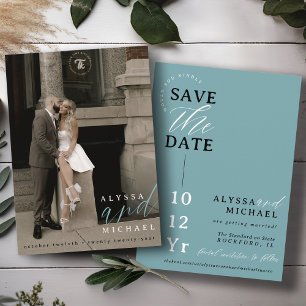 Reserva La Fecha Elegante Boda de fotografía Verde azulado simple y