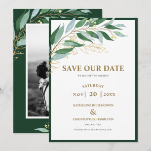 Reserva La Fecha Elegante Boda de fotografía verde del bosque de fo